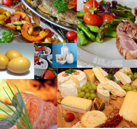 A selection of natural Vitamin B12 food sources, including eggs, dairy products, fish, meat, and fortified foods.